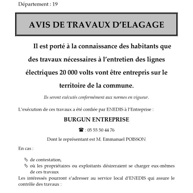 Avis de travaux d’élagage ENEDIS