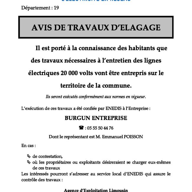 Avis de travaux d’élagage réseau HTA